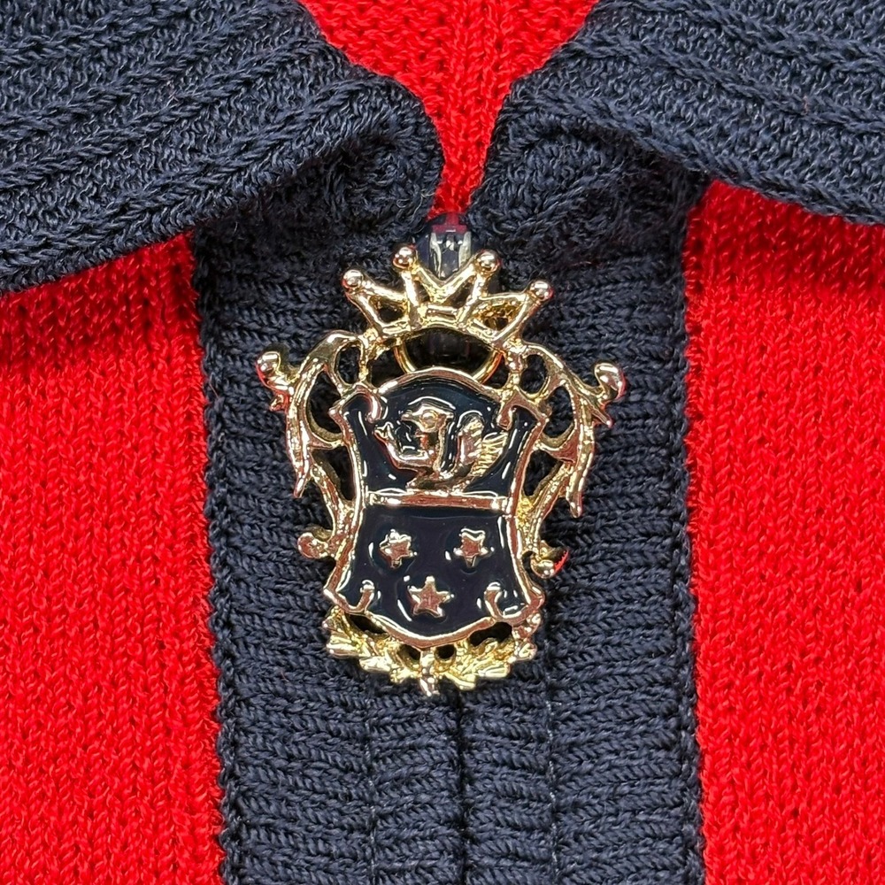 St John Santana Knit Full Zip Jacket Womens 4 Red Navy Gold Crest Nautical VTG - Picture 5 of 10